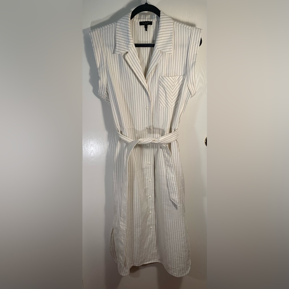 Rag & Bone GUC ivory/navy blue striped button down shirt dress Size 6